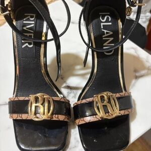 River Island Black and Brown Heels with Gold Detail